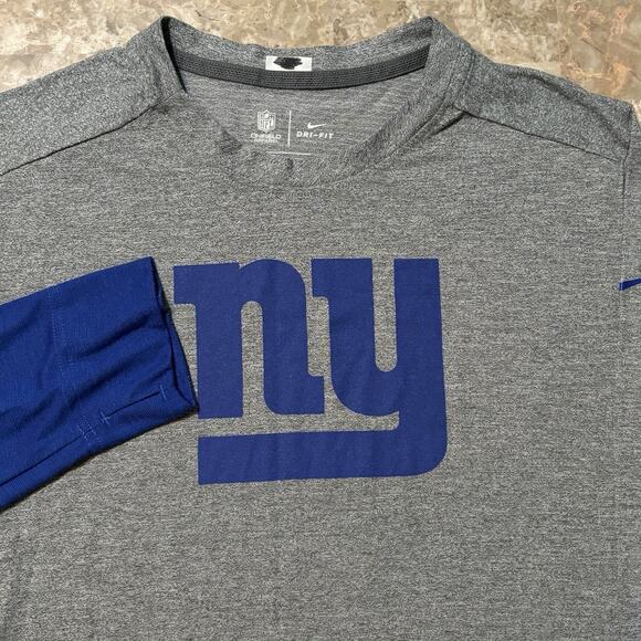 Nike New York Giants Shirt Mens Large Grey Blue Mesh Trim Long Sleeve On Field - Picture 1 of 9